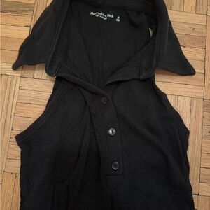 Abercrombie & Fitch Black Ribbed Knit Top with Logo